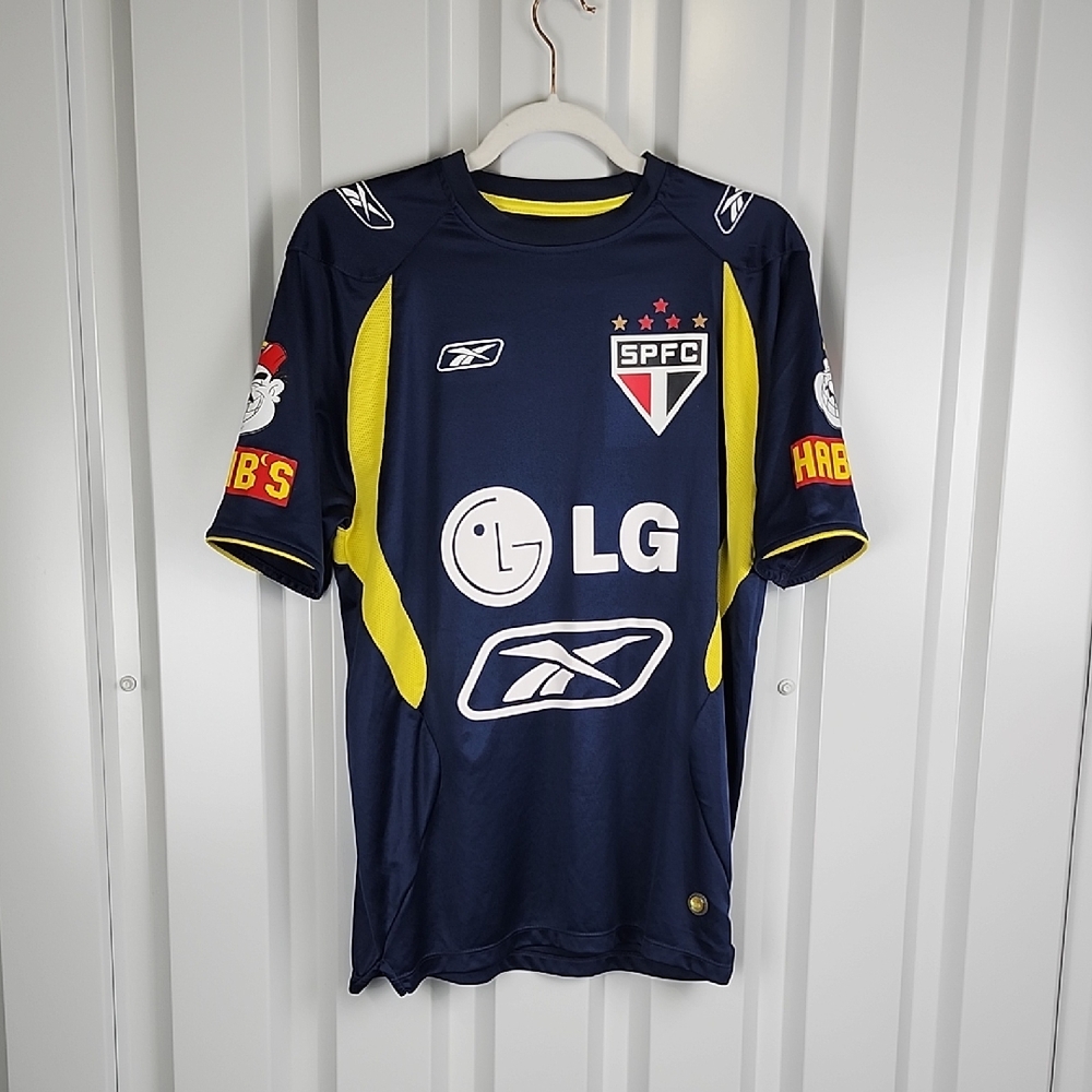 Reebok Navy Yellow Men's São Paulo FC Soccer Jersey with LG Logo Size Medium